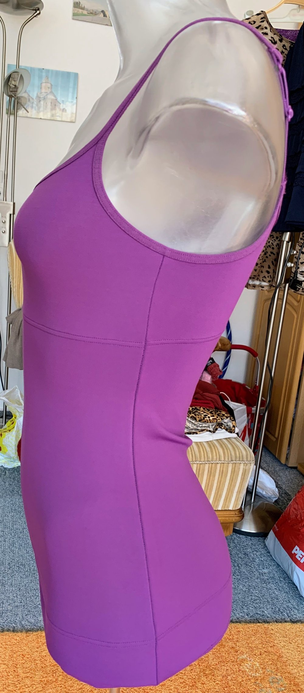 Damen Top XS in Lila Stretch Achselhemd mit verstellbaren Trägern Sexy & Figurbetont 