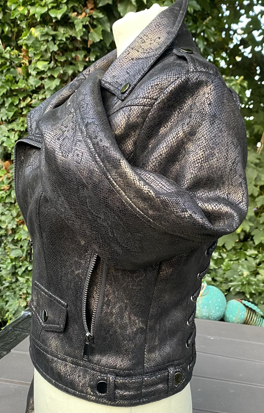 NEU Damen Jacke Bikerjacke im Animalprint Gr.36 Braun/Schwarz Lederimitat 