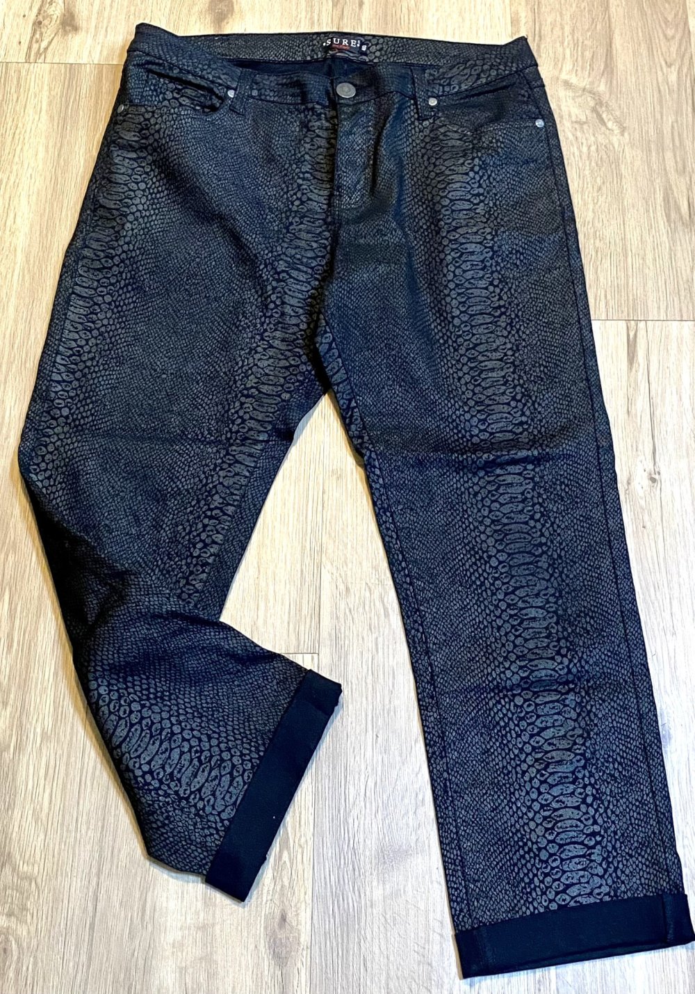 Damen Hose Stretch Jeans 7/8 Hose Gr.40 in Schwarz mit Animal-Muster von Sure 