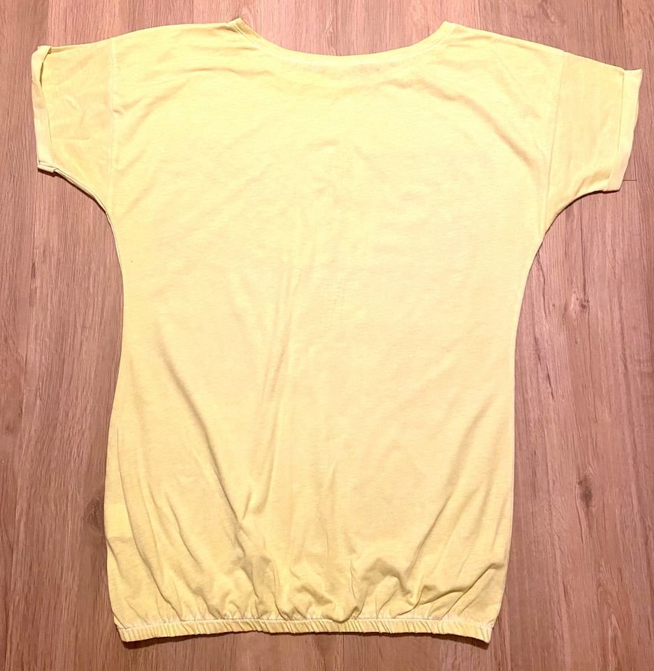 Damen Shirt mit Print & Glitzer Gr.S in Gelb von Blind Date mit Kimonoärmeln 