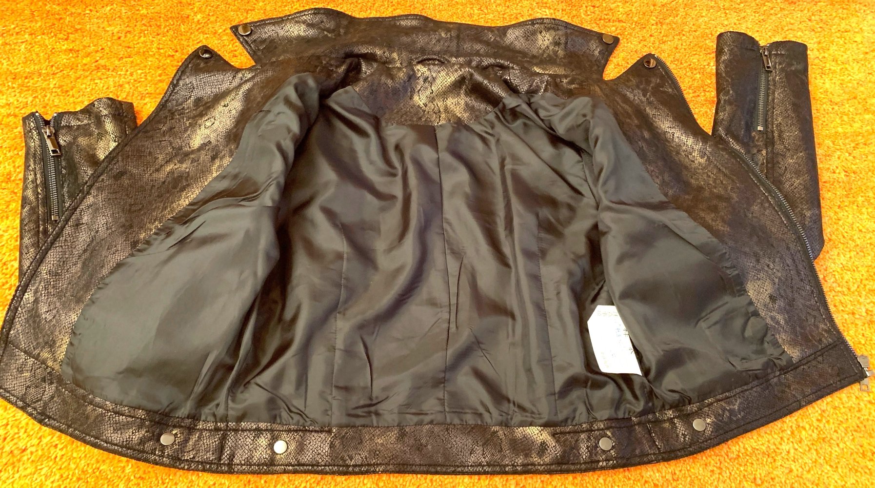 NEU Damen Jacke Bikerjacke Lederimitat mit Nieten Gr.S Braun/Schwarz Animalprint 