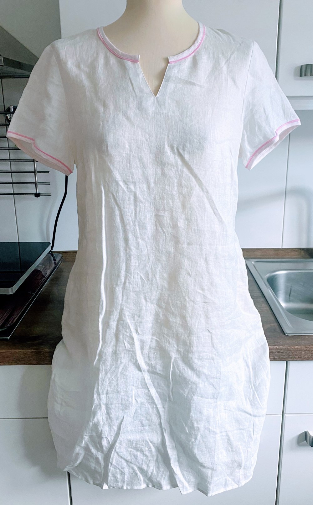 NEU Damen Kleid Sommer aus Leinen Gr.38 Weiß Malvin Zeitlos