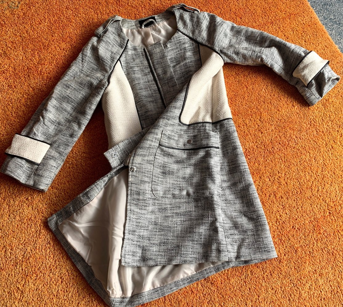 Damen Mantel Übergangsmantel Gr.38 Creme-Schwarz von H&M 