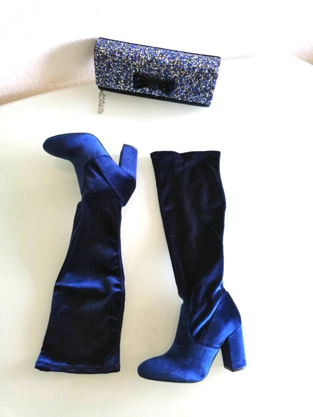 NEU Damen Overknee Stiefel Schuhe Samt Gr.40 in Blau von Fiore P.119€ 