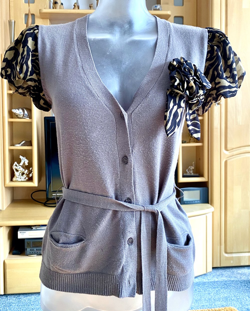 Damen Jacke Bolero Strickjacke Gr.36 in Graubraun von CHERRY