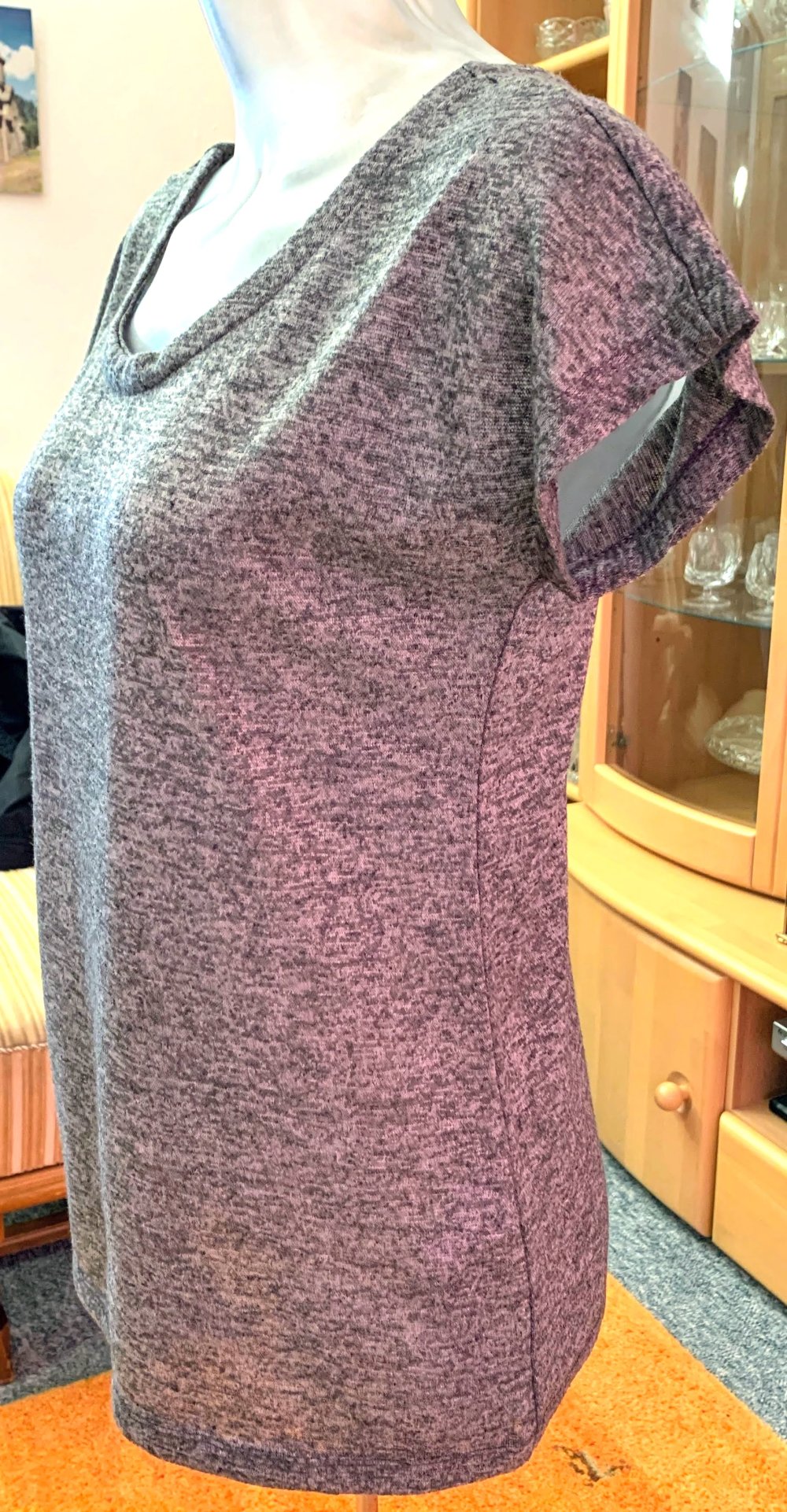 Damen Shirt Feinstrick mit Kimono-Ärmeln Gr.38 Grau meliert Janina NW 