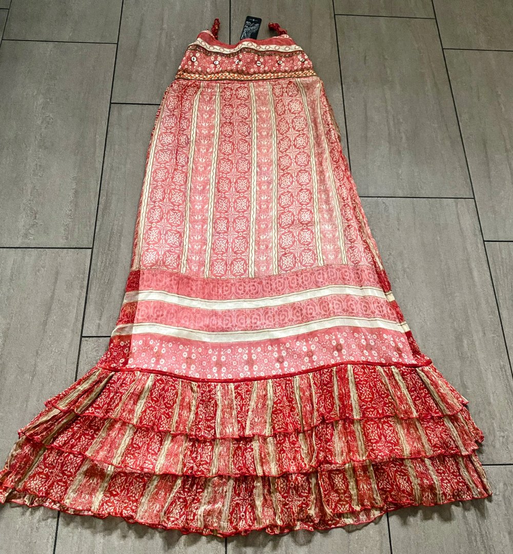NEU Damen Kleid Sommer Maxi Stufen Gr.S in Rot Multi Floral von SurKana
