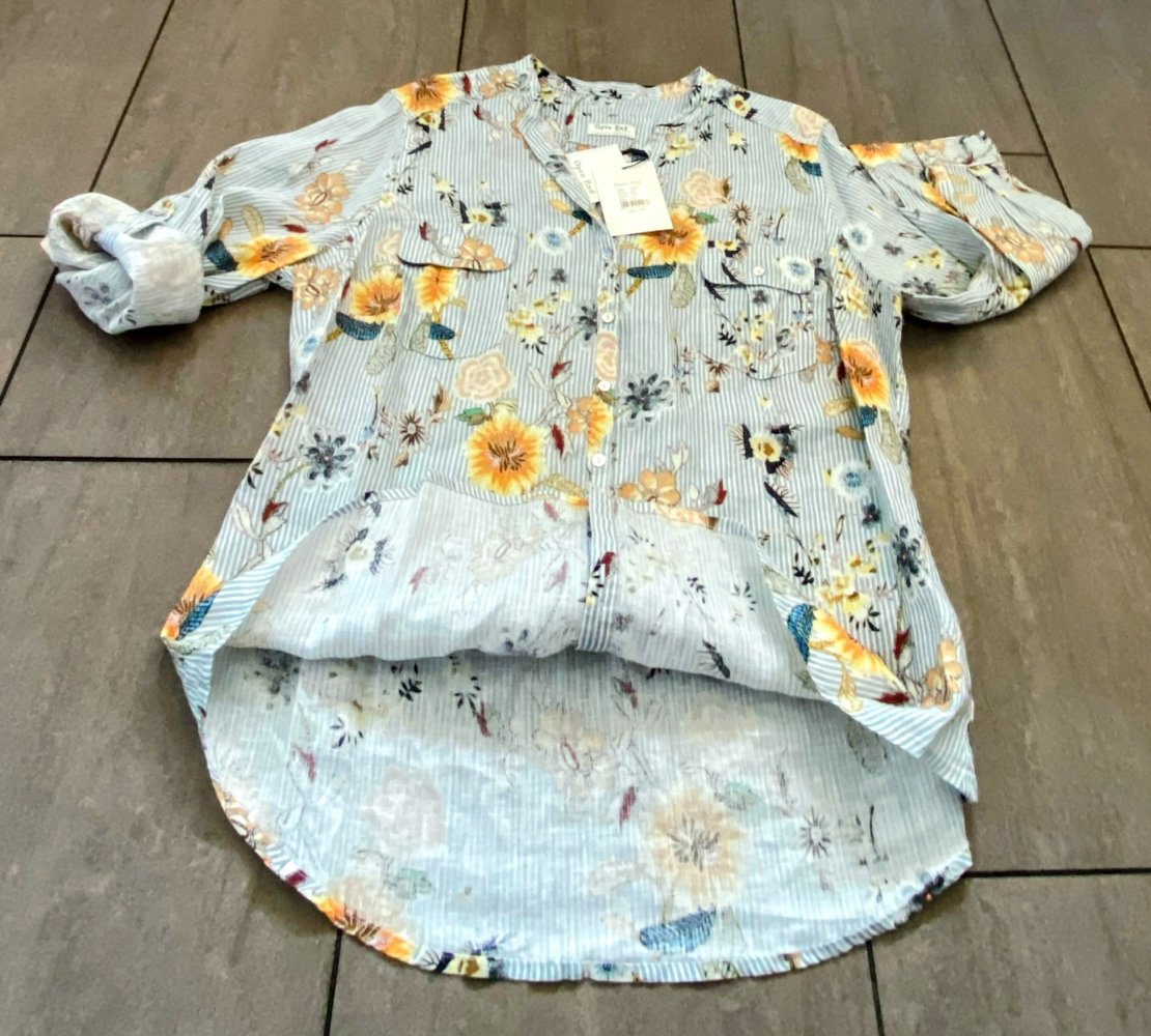 NEU Damen Bluse Leinen Hemd Gr.44 bunt geblümt Open End 