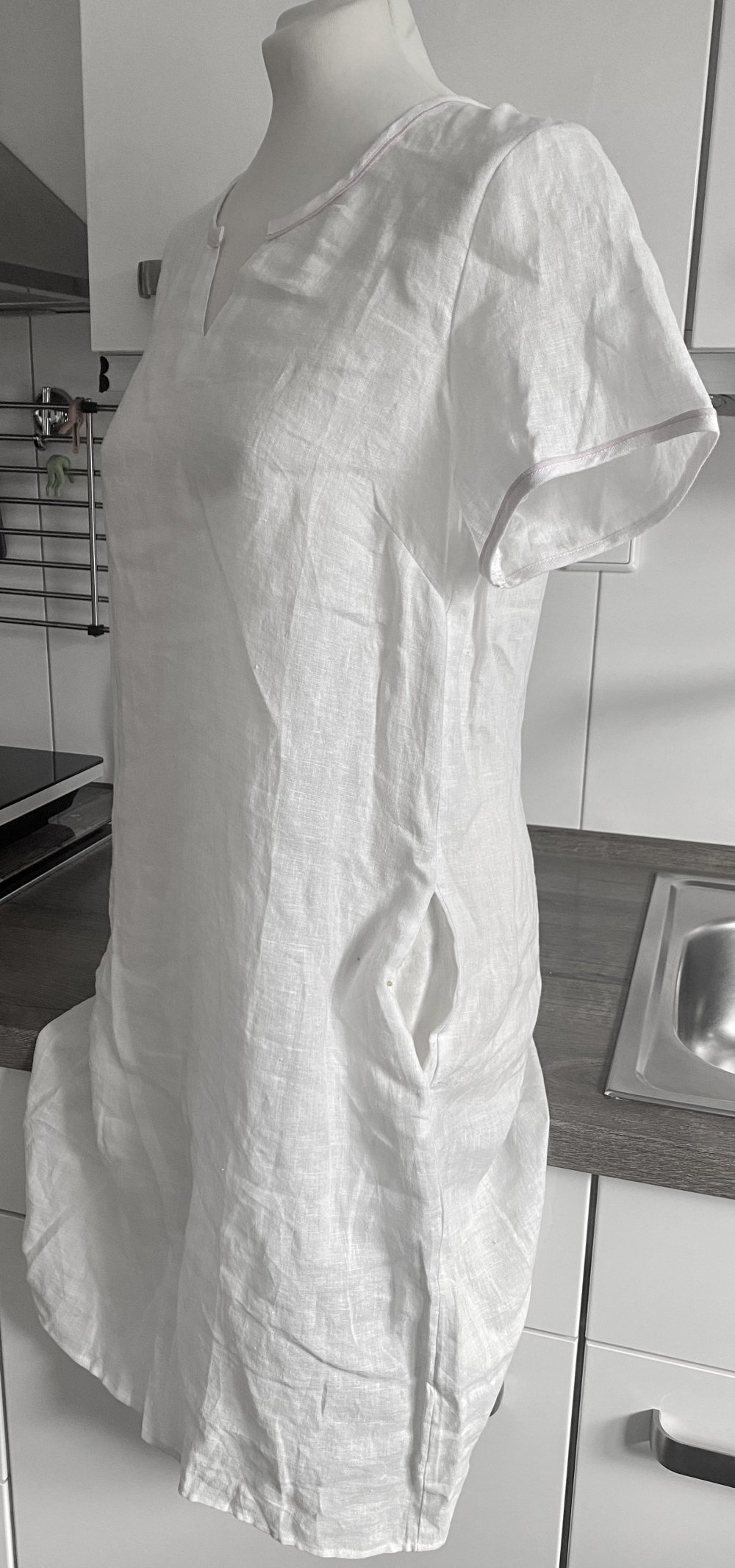 NEU Damen Kleid Sommer aus Leinen Gr.38 Weiß Malvin Zeitlos