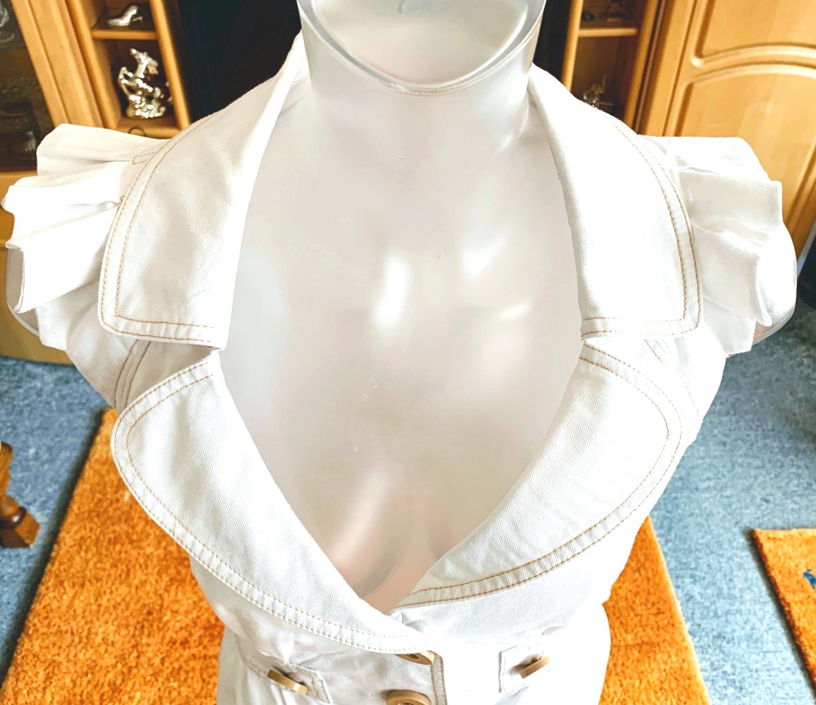 Damen Weste Jeans Sommer Look mit Rüschen Gr.36 Weiß Tally Weijl NW 