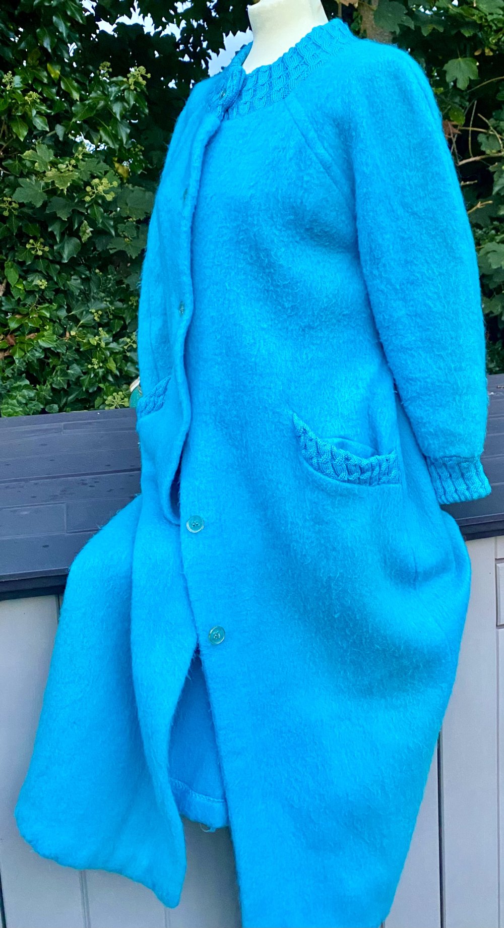 Damen Mantel Maxi Wollmantel Vintage Gr.M in Türkis Catherine Brenac