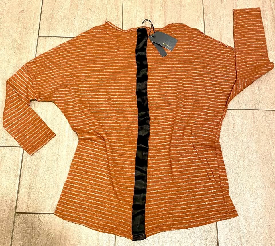 NEU Damen Pullover mit Fledermausärmeln Feinstrick Gr.S/M/L Schokobraun/Gold NEW Collection 