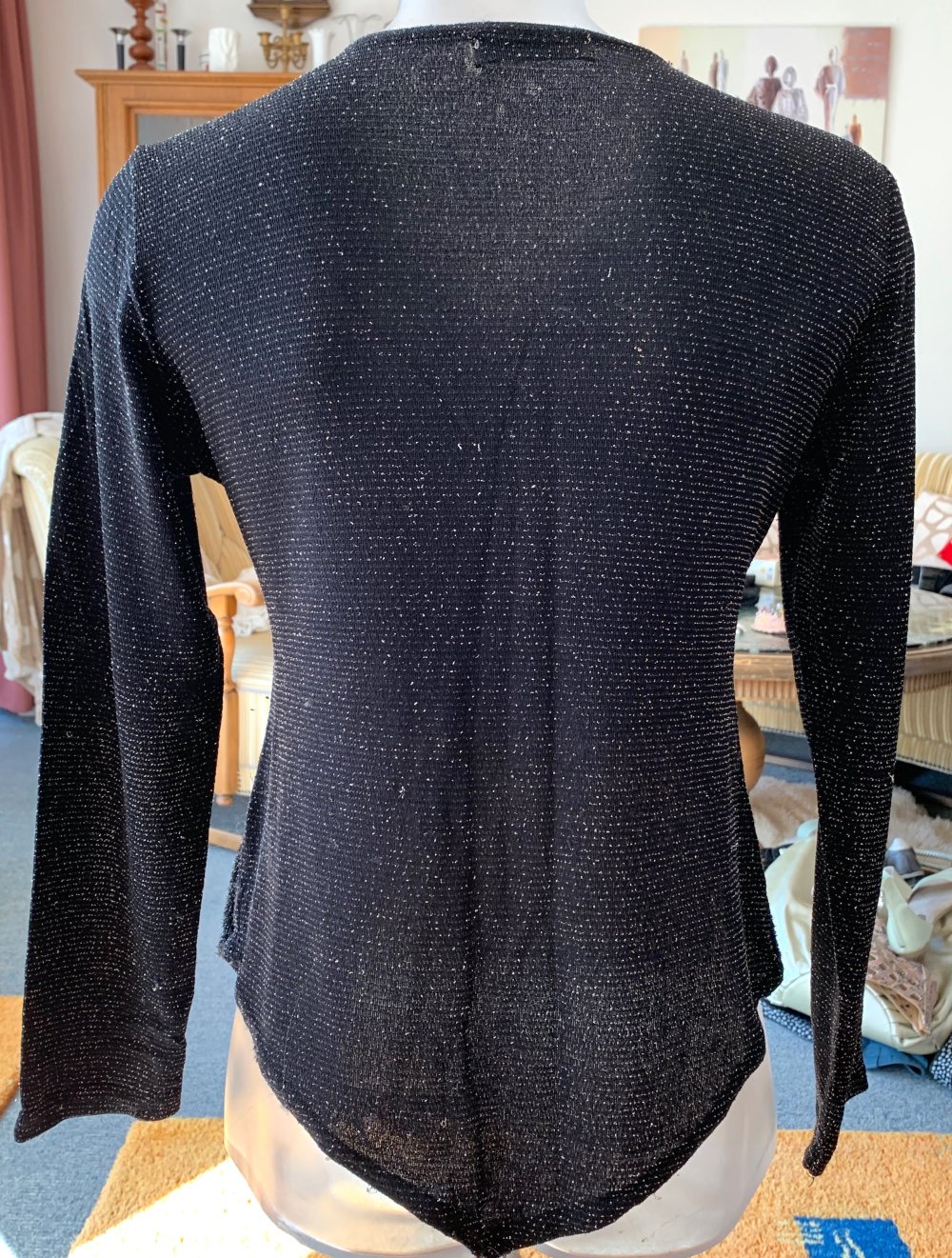 Damen Pullover Shirt Stretch Lagenlook Gr.S Schwarz Boutiqueware 