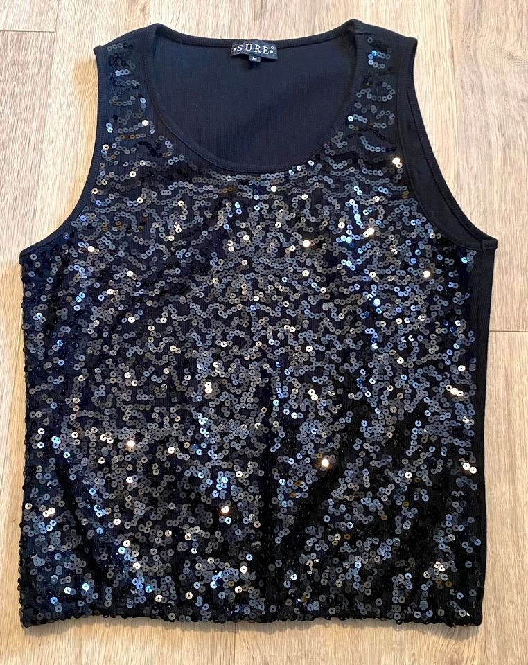 Damen Top Sommer Jersey mit Pailletten Gr.XS in Schwarz von Sure NW 