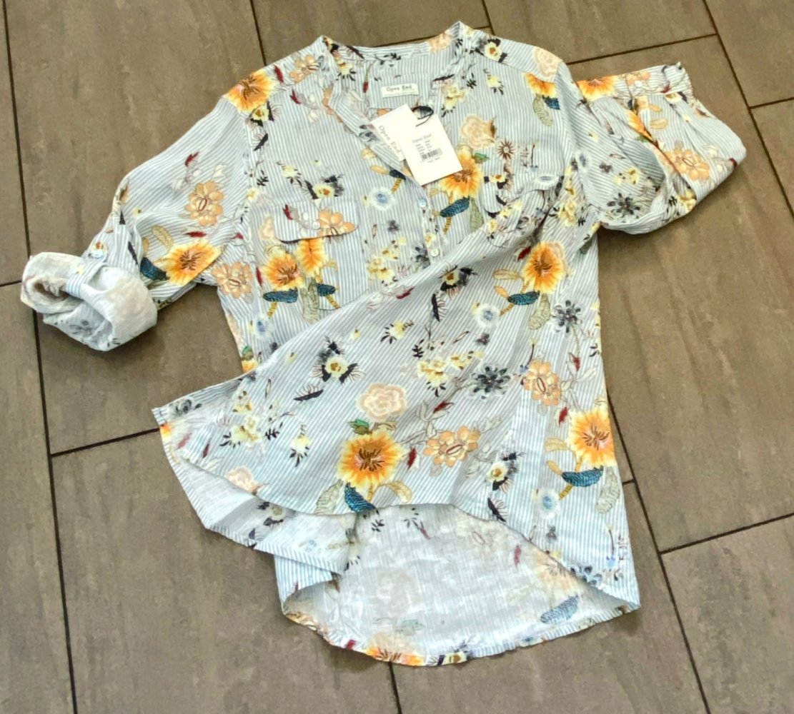 NEU Damen Bluse Leinen Hemd Gr.44 bunt geblümt Open End 