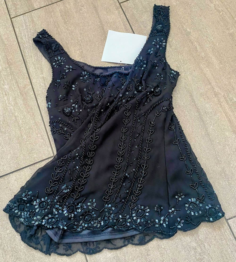 NEU Damen Shirt Sexy Abend Top aus Seide mit Glitzer Gr.S Schwarz Malvin 