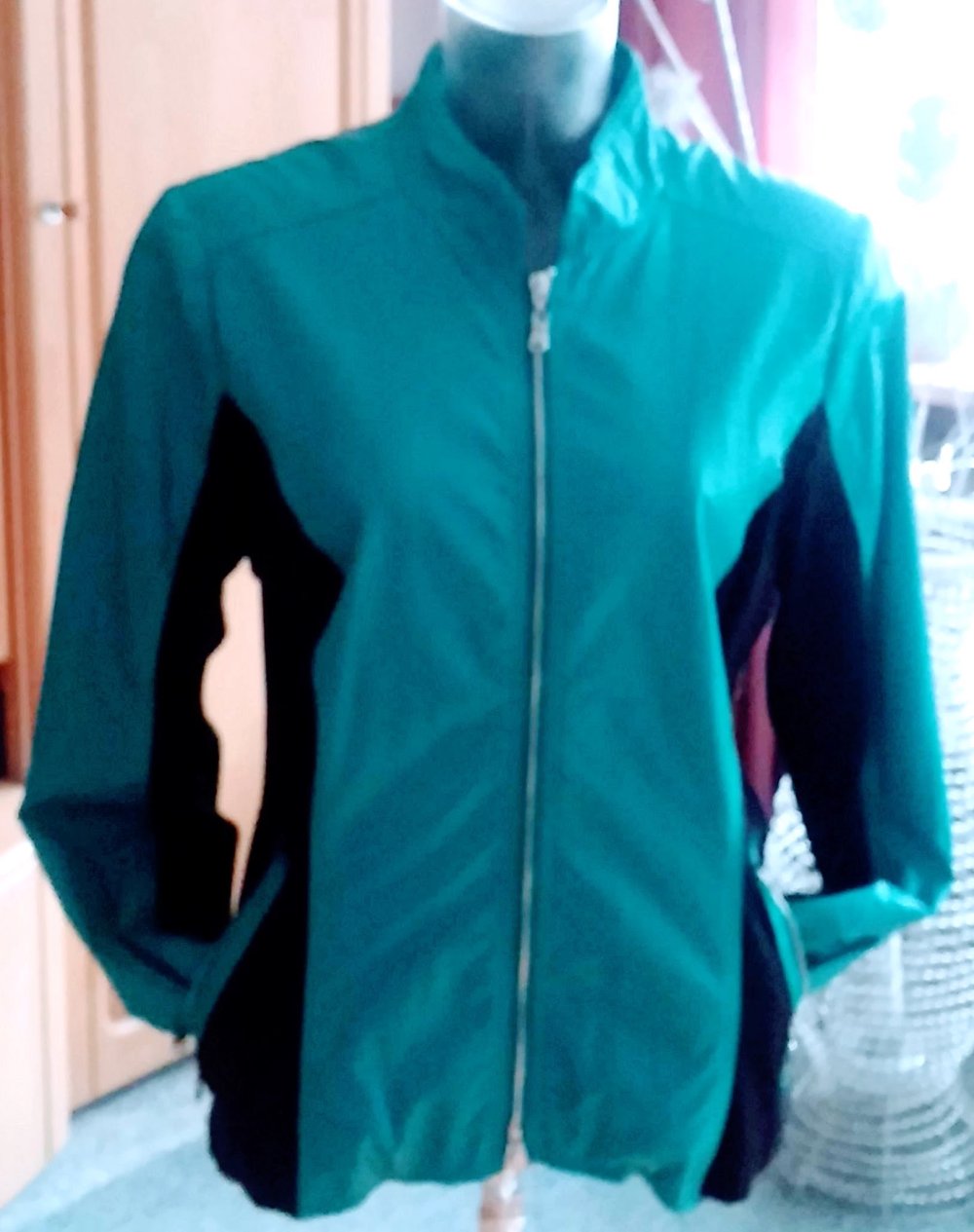 Damen Jacke Bikerjacke im Leder-Look Gr.38 Türkis/Schwarz edel & hochwertig NW