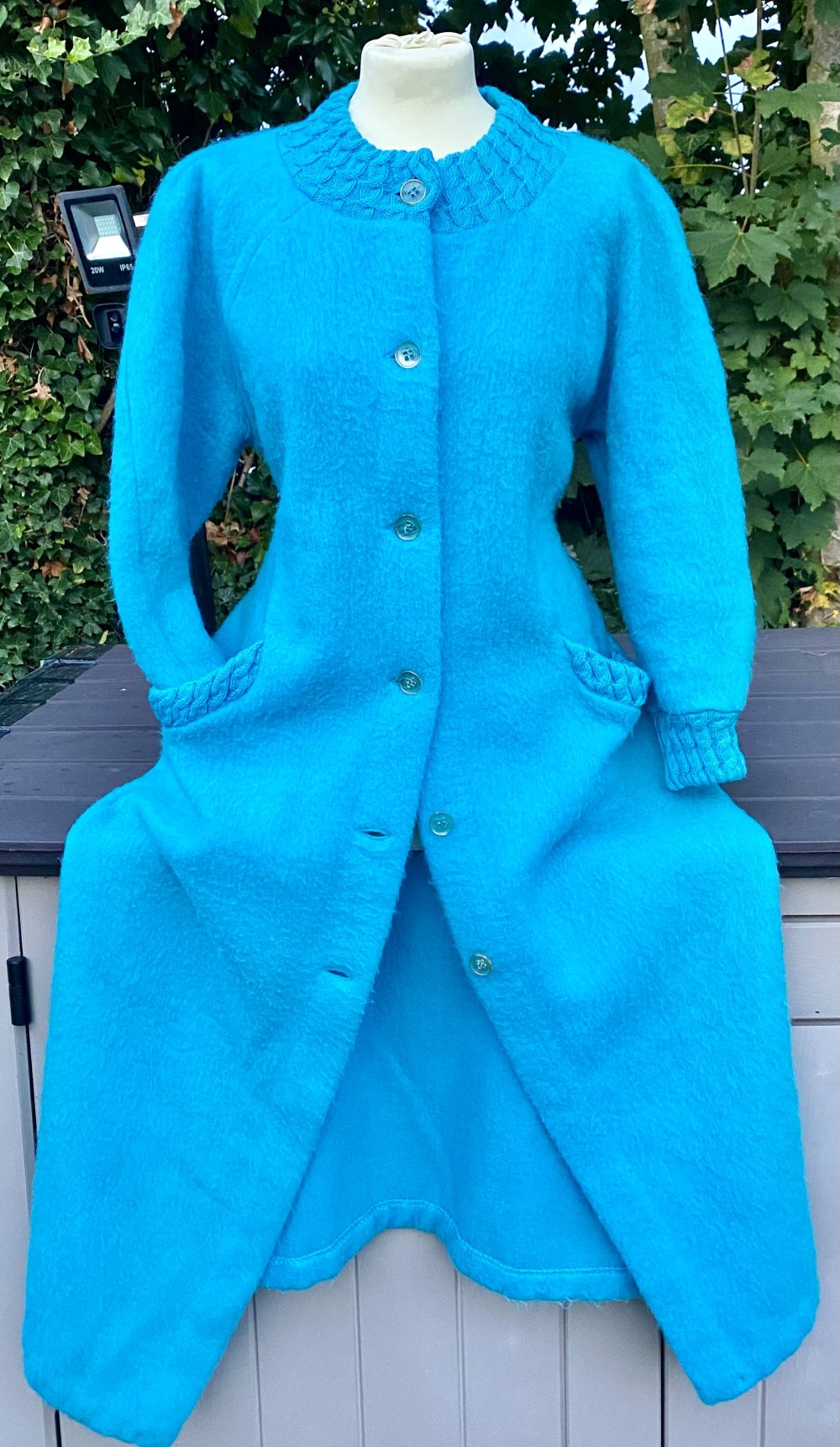 Damen Mantel Maxi Wollmantel Vintage Gr.M in Türkis Catherine Brenac