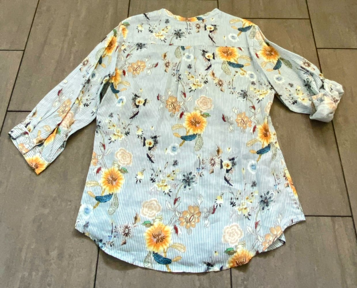 NEU Damen Bluse Leinen Hemd Gr.44 bunt geblümt Open End 