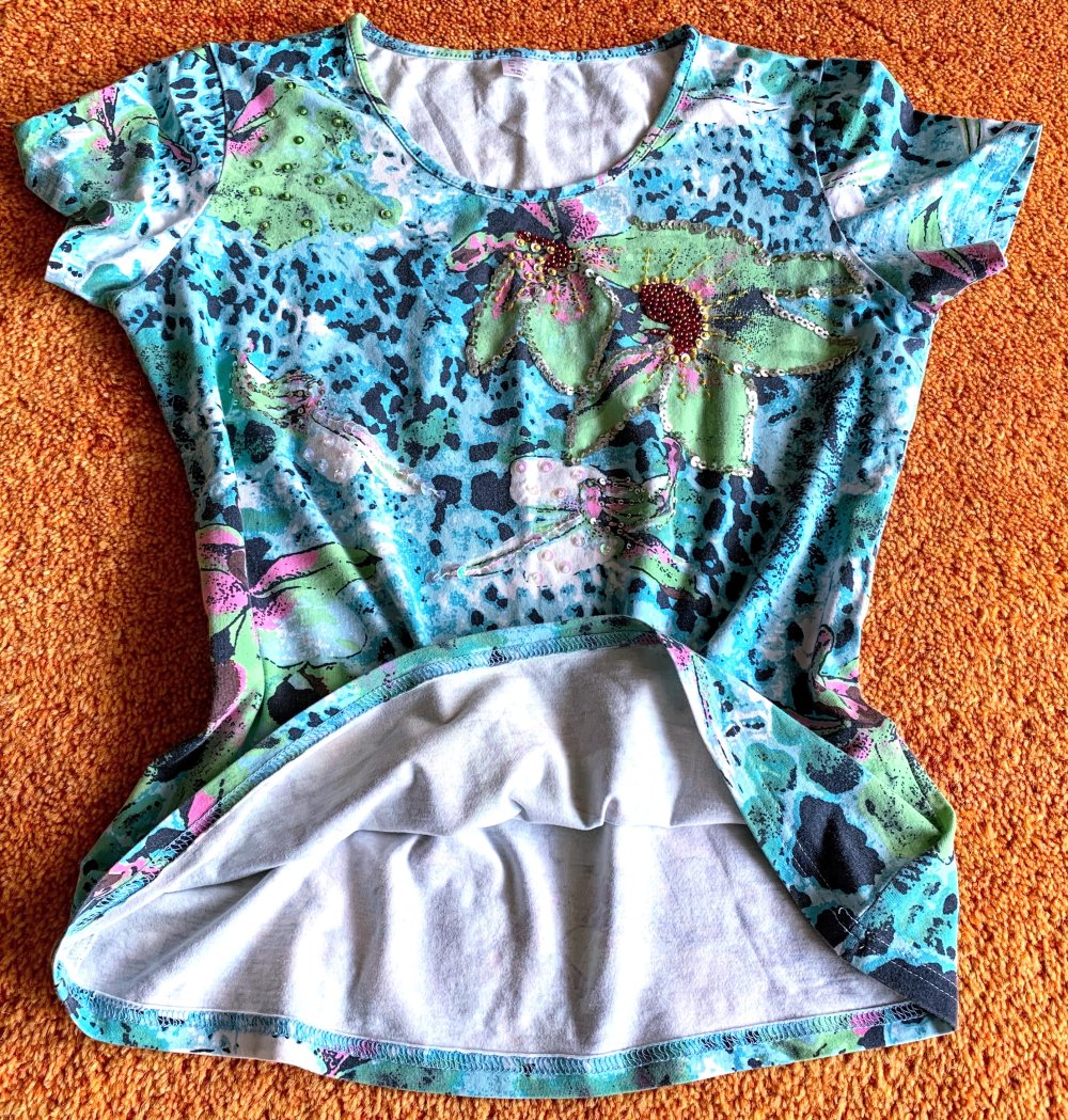 Damen Shirt Gr.36 Bunt gemustert mit Pailletten Blumenprint Romantisch