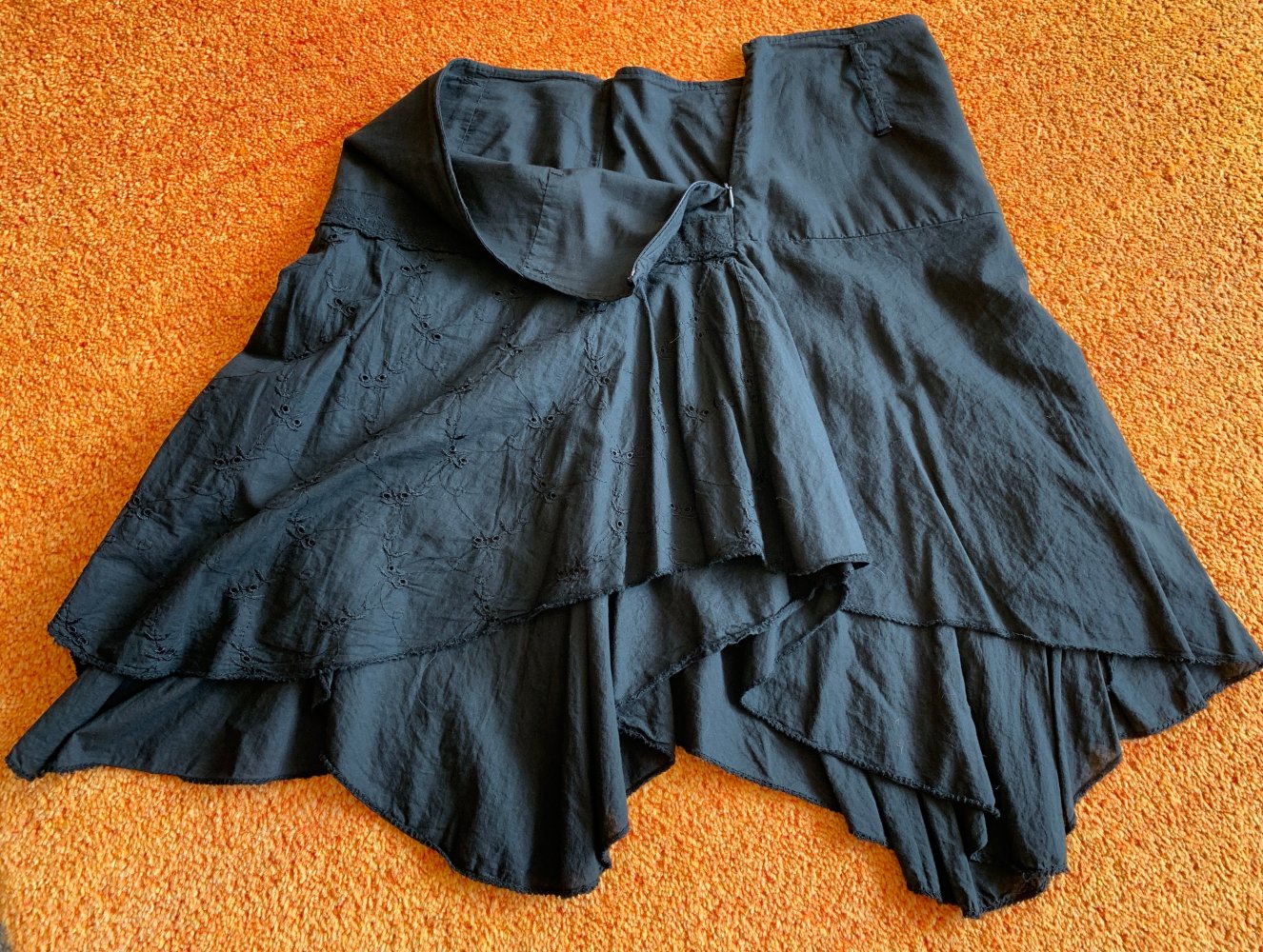 Damen Lagenlook-Rock zipfelig mit Stickerei Gr.L Schwarz