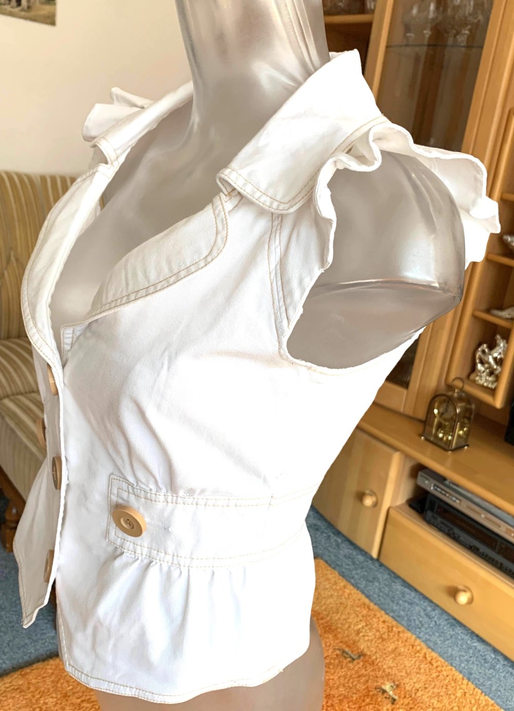 Damen Weste Jeans Sommer Look mit Rüschen Gr.36 Weiß Tally Weijl NW 