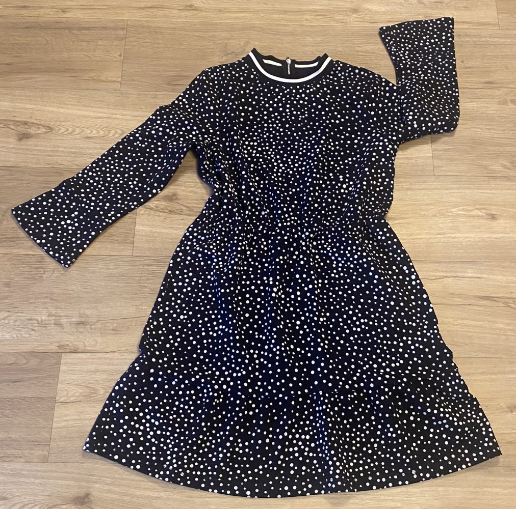 Damen Kleid Langarm Reißverschluss Gr.S in schwarz/weiß gepunktet von Yessica (C&A) Fit & Flare