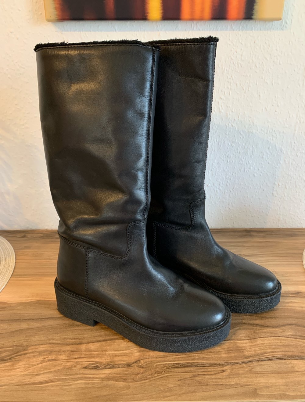 Gefütterte Lederstiefel schwarz