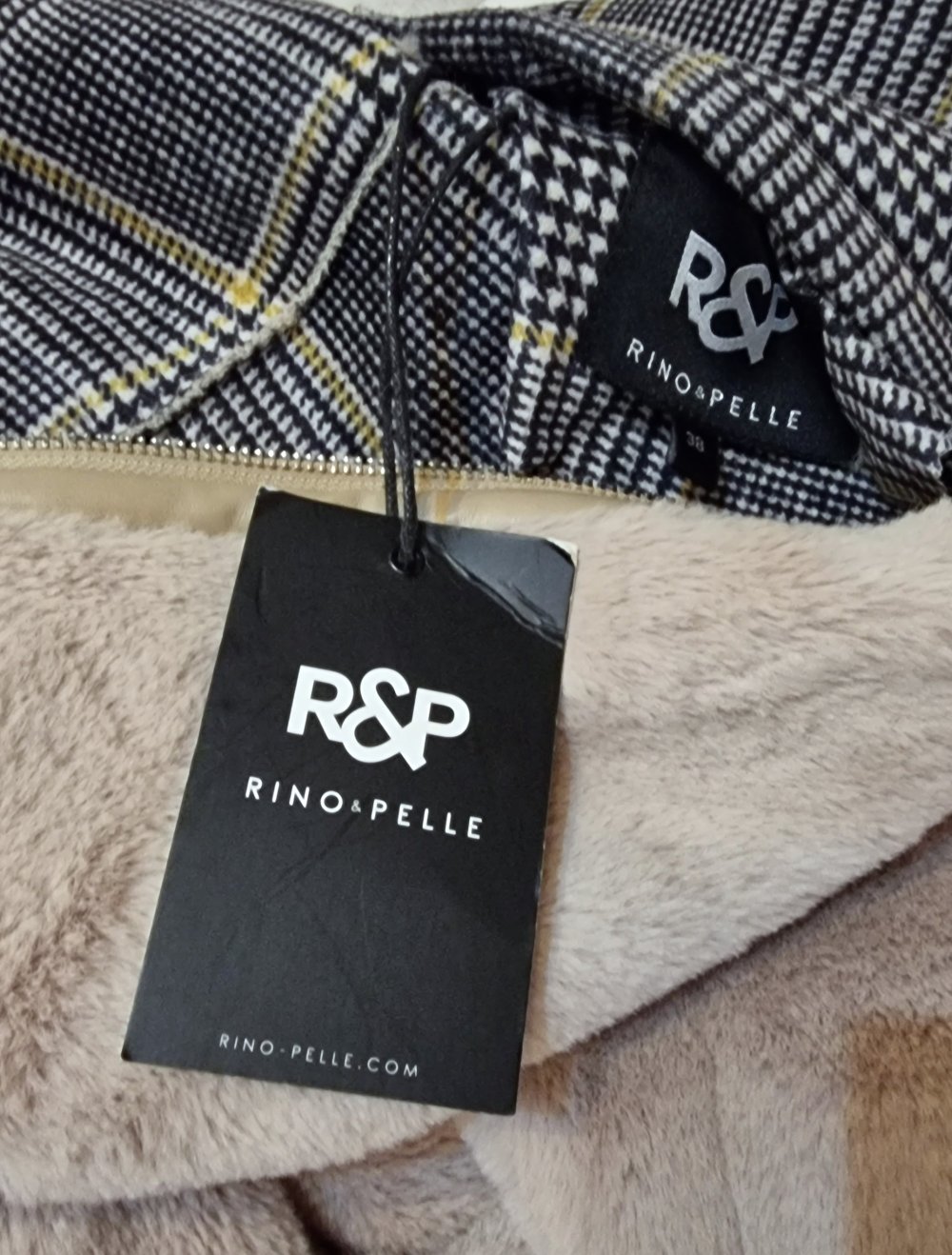 Rino & Pelle Ova checked Mantel Wendemantel glenncheck plüsch shearling