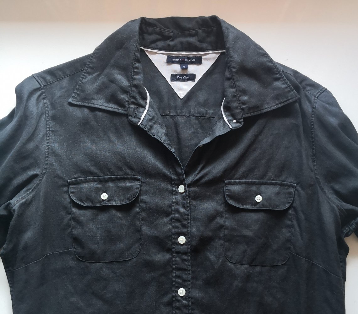Leinen-Bluse von Tommy HiIlfiger, Gr. 38, schwarz/anthrazit