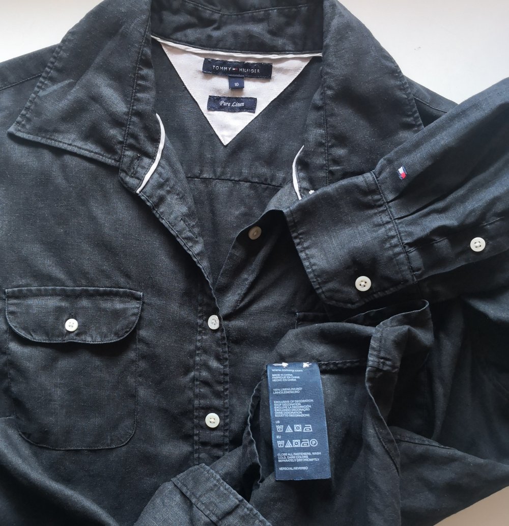 Leinen-Bluse von Tommy HiIlfiger, Gr. 38, schwarz/anthrazit
