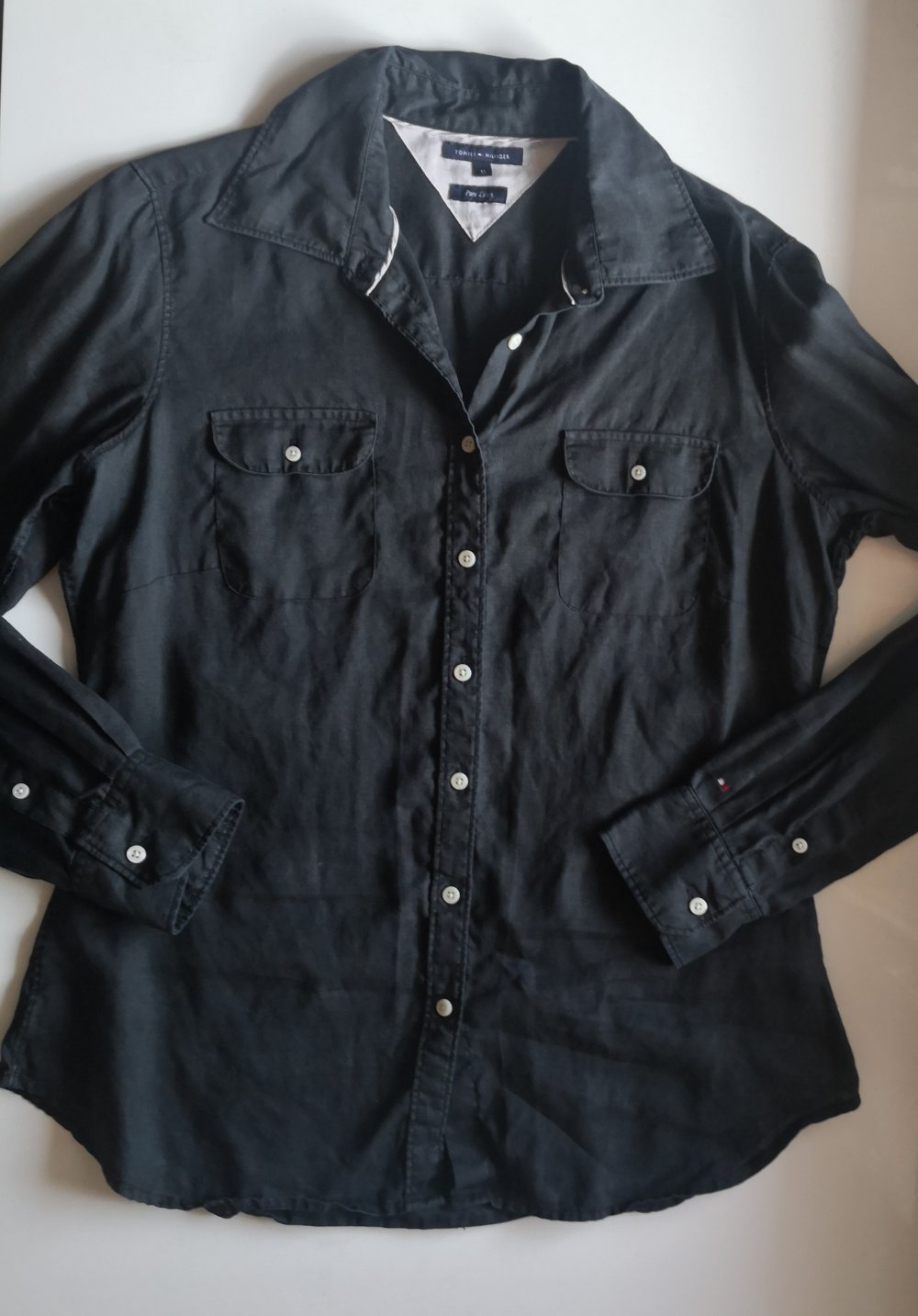 Leinen-Bluse von Tommy HiIlfiger, Gr. 38, schwarz/anthrazit