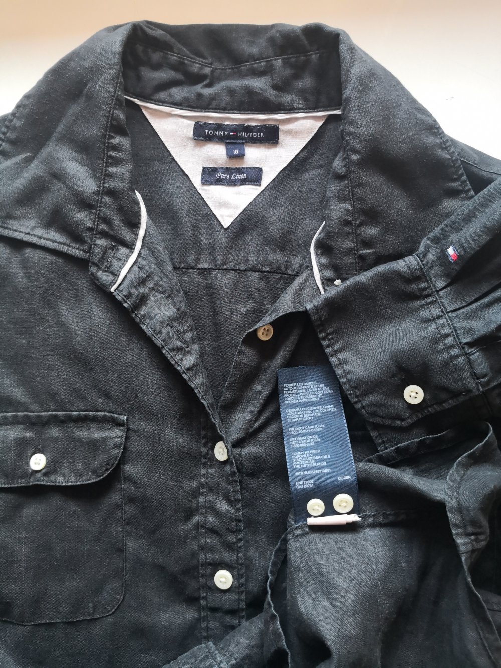 Leinen-Bluse von Tommy HiIlfiger, Gr. 38, schwarz/anthrazit