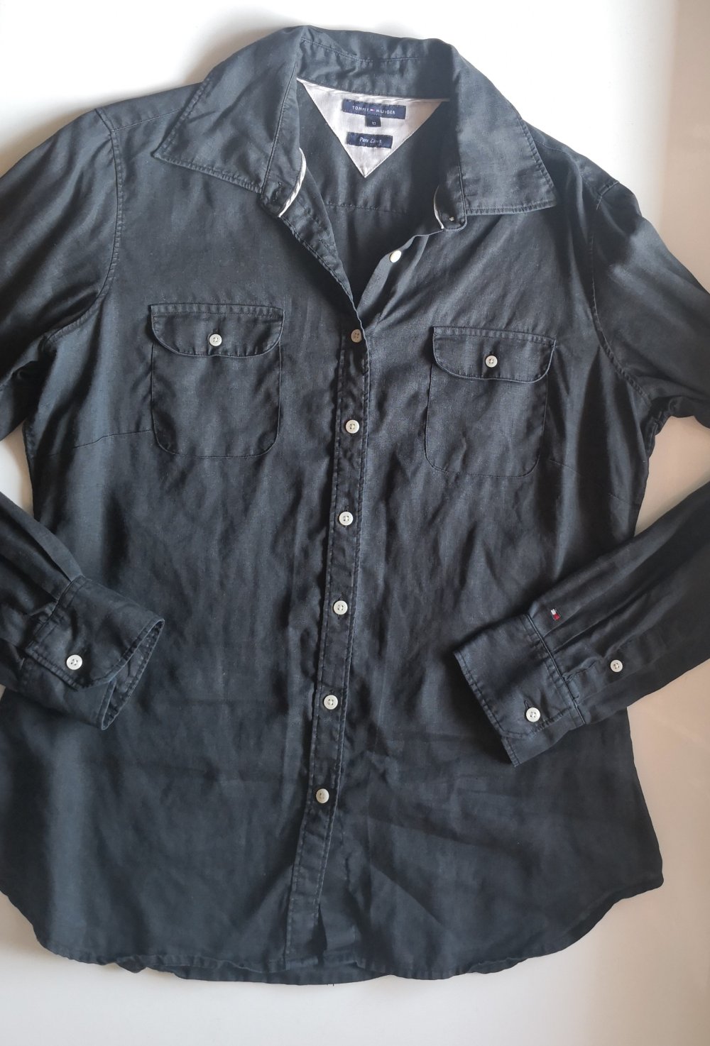 Leinen-Bluse von Tommy HiIlfiger, Gr. 38, schwarz/anthrazit