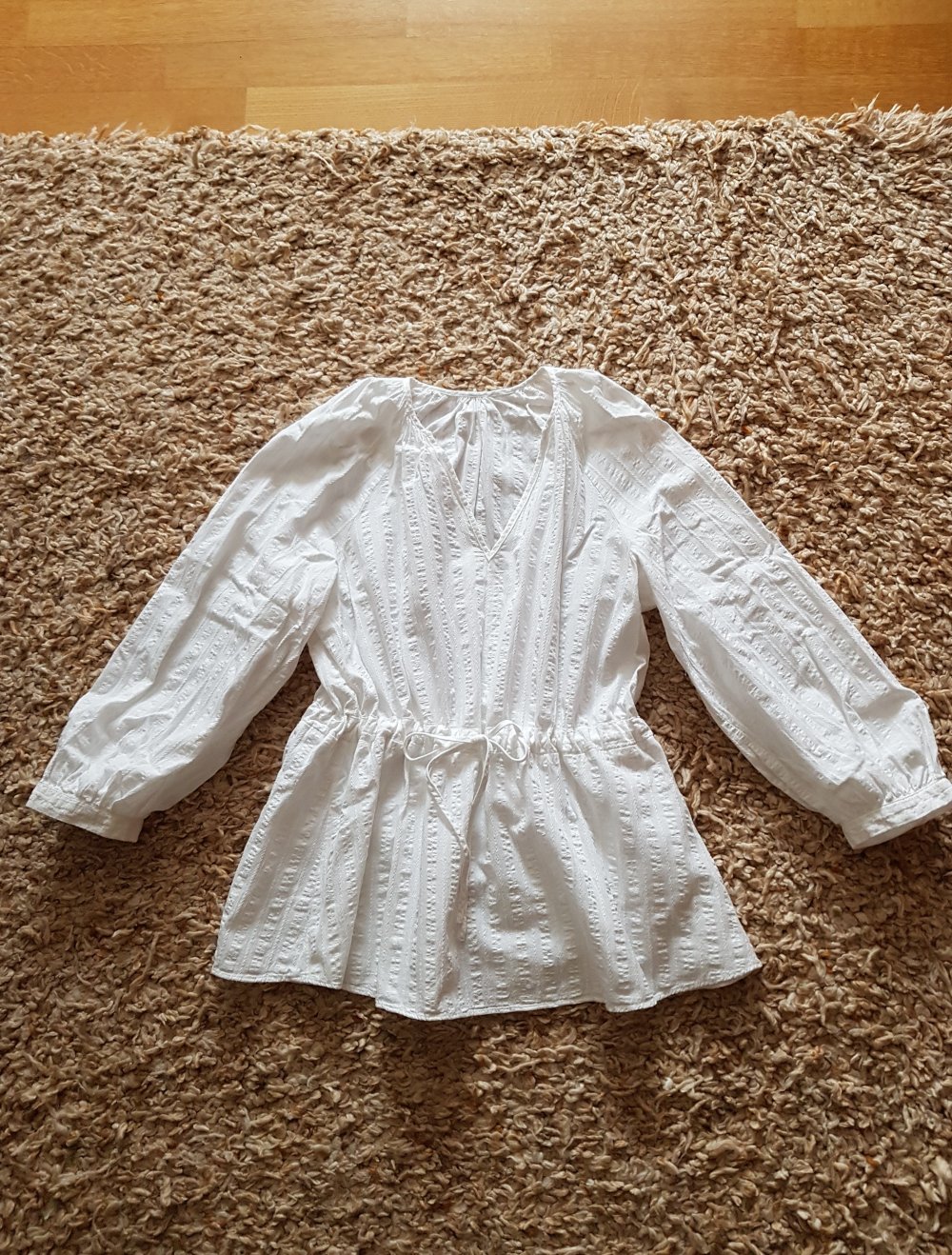 Weiße Bluse mit V-Ausschnitt Boho  Baumwolle Gr.S