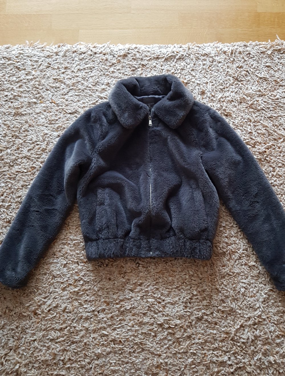 Teddy Jacke Kunstfelljacke  cropped grau Gr.XS