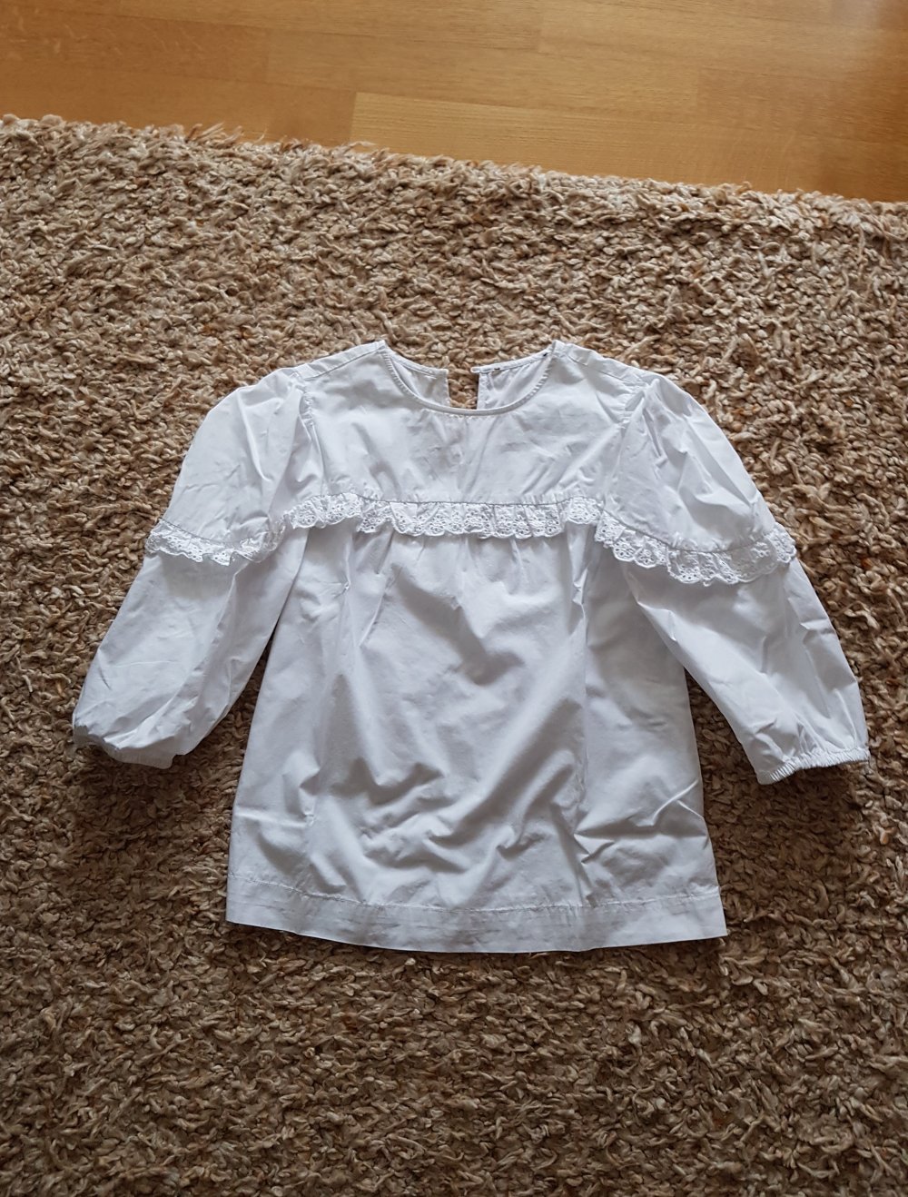 Weiße Bluse mit Lochstickereien 100% Baumwolle Gr.S