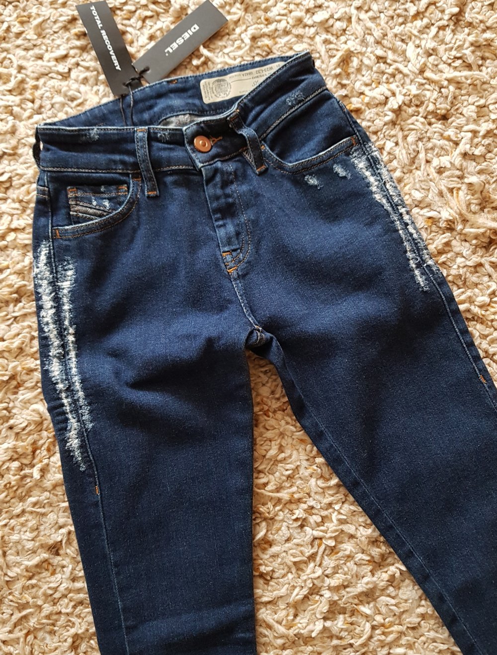 Neu! Diesel Slandy Skinny Jeans dunkelblau Used Look W23L23