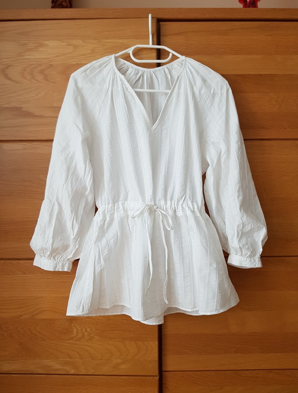 Weiße Bluse mit V-Ausschnitt Boho  Baumwolle Gr.S