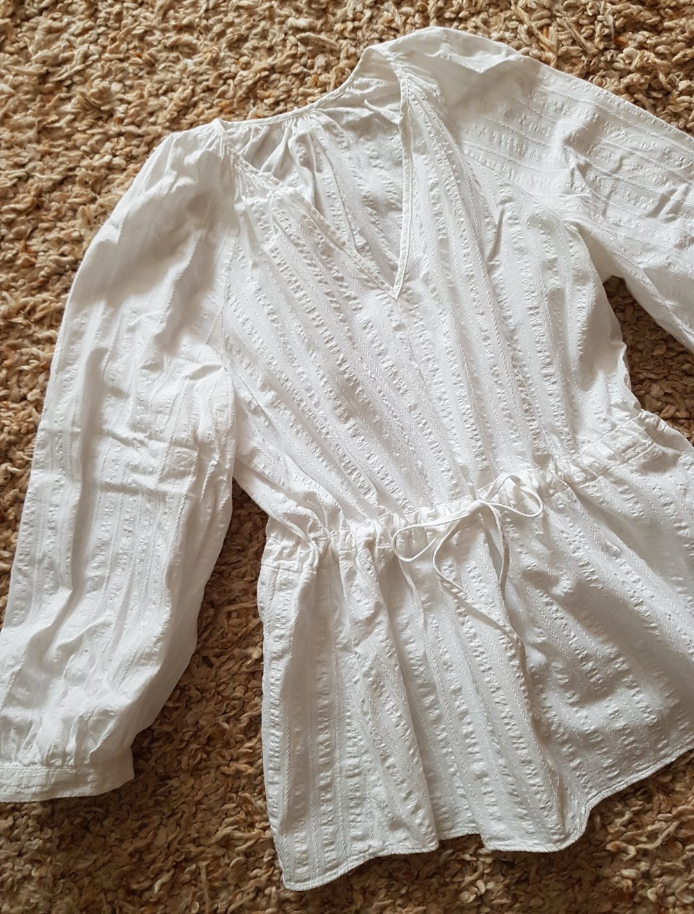 Weiße Bluse mit V-Ausschnitt Boho  Baumwolle Gr.S