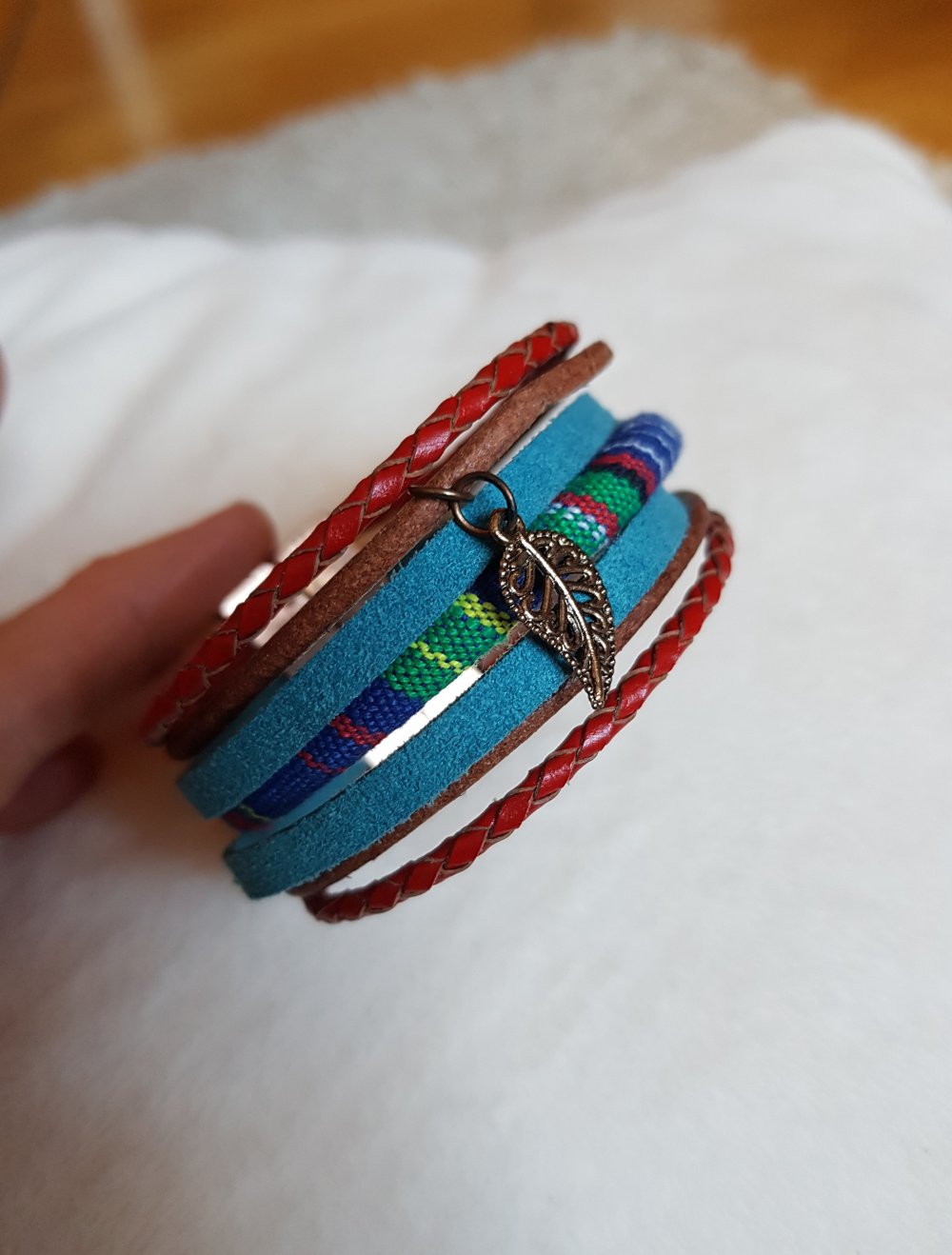 Hippi Boho Ethno Armband Leder mehrreihig bunt