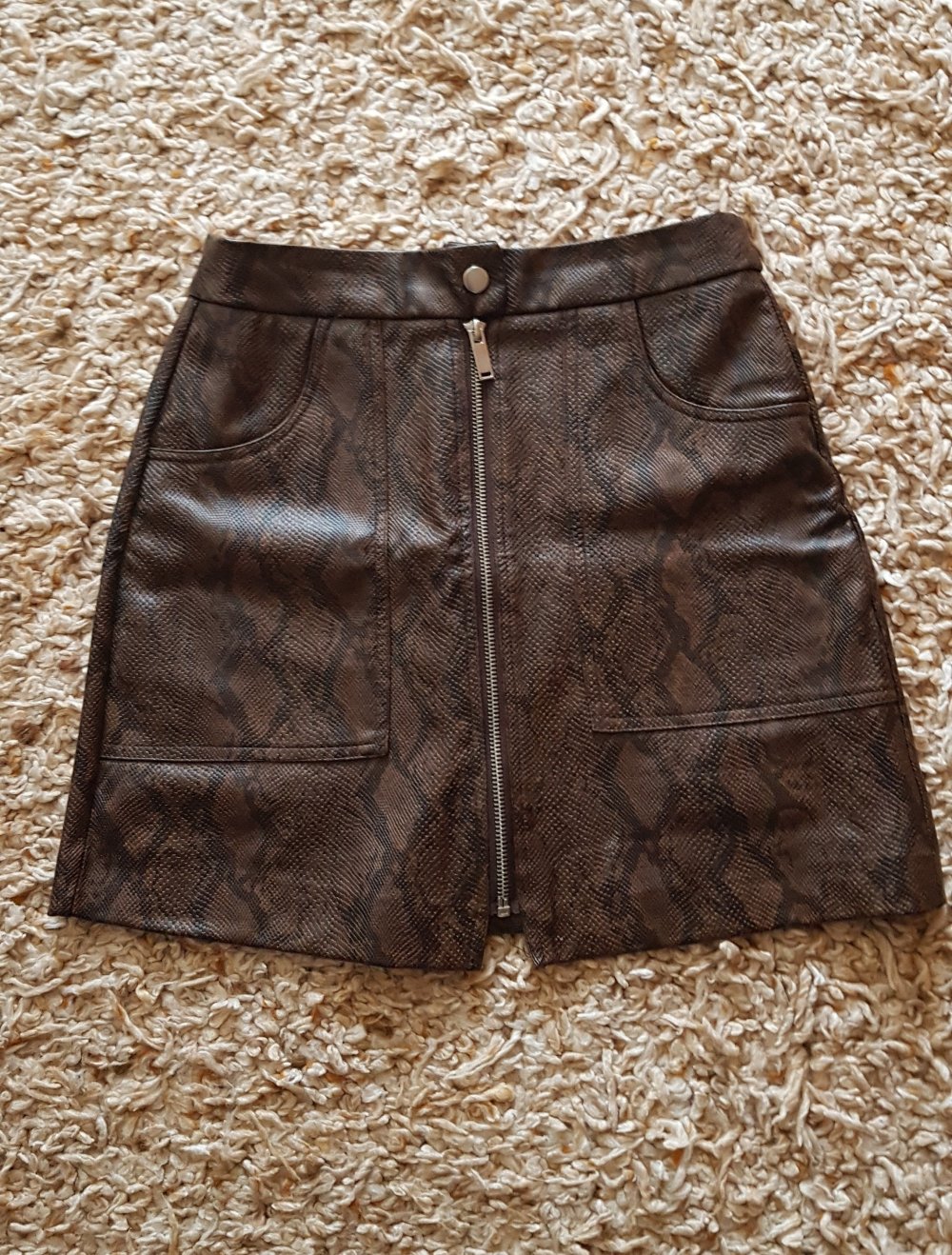 Leder Mini Rock mit Reißverschluss Animalprint braun schwarz Gr.34