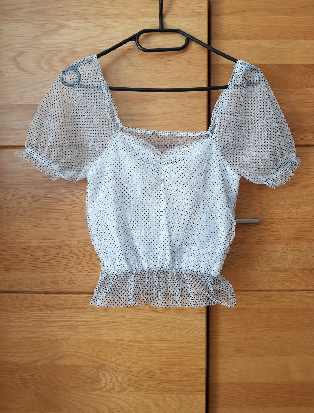 Weiße Mesh Cropbluse Croptop gepunktet Gr.XS