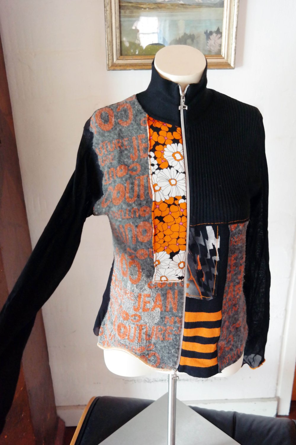 Vintage 90er Nicowa Sweatjacke Jacke bunt Y2K Wolle Mesh transparent L 40