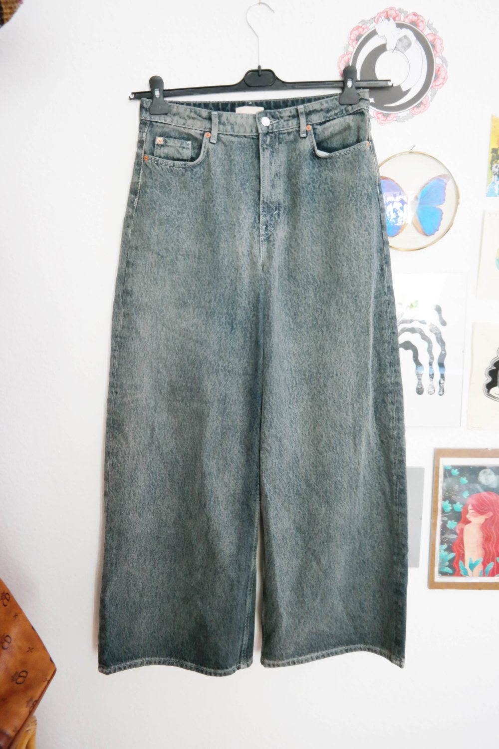 H&M mega wide Leg Baggy Jeanshose Jeans grau grunge meliert 40 L oversized