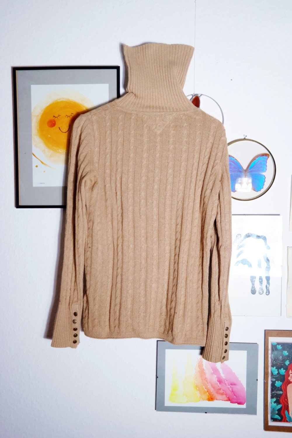 Tommy Hilfiger Rollkragenpullover Seide Kaschmir braun hellbraun Strickpullover M 38