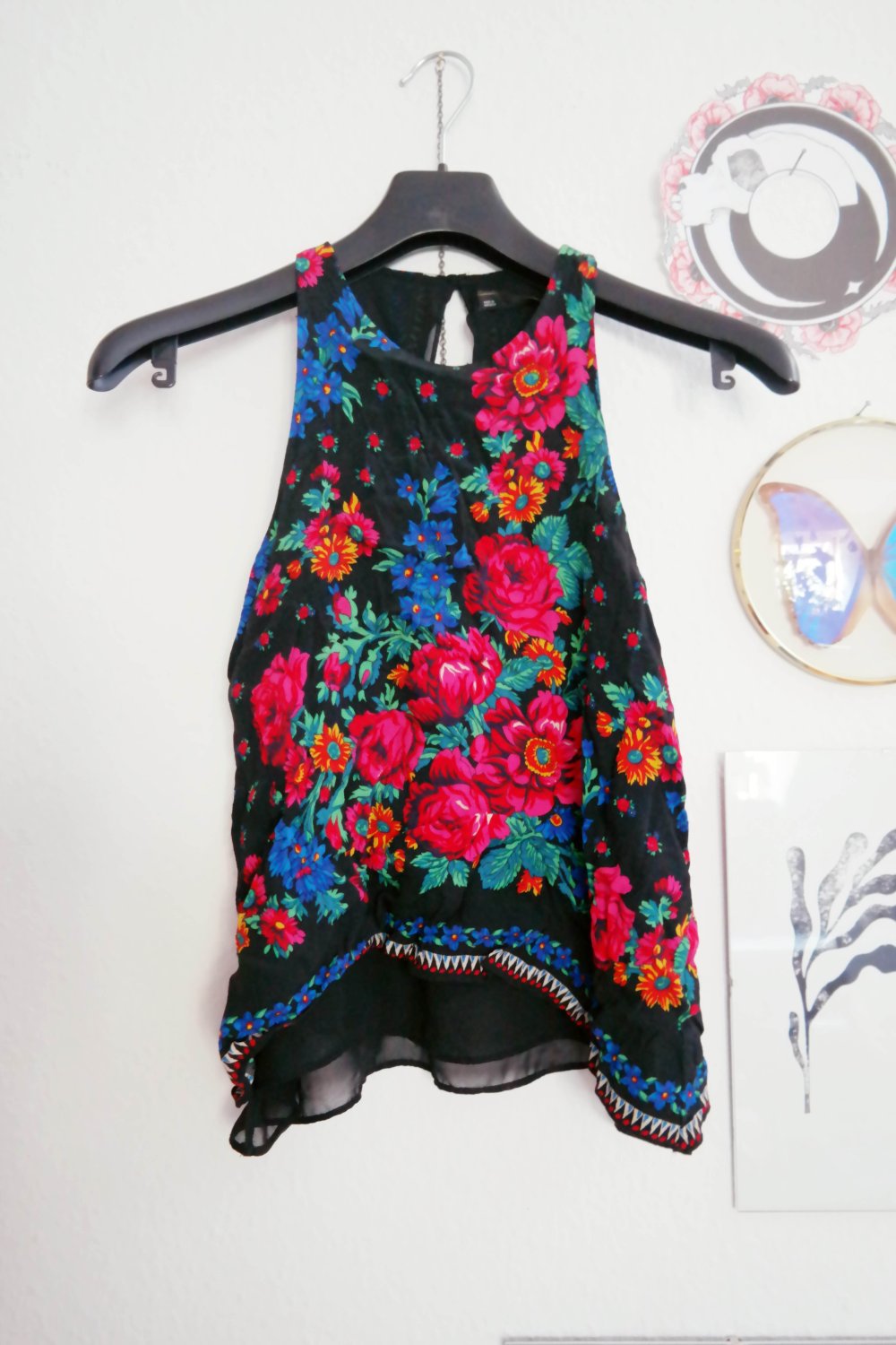 Zara Top Neckholder bunt Folklore schulterfrei mehrlagig Sommertop leicht S 36