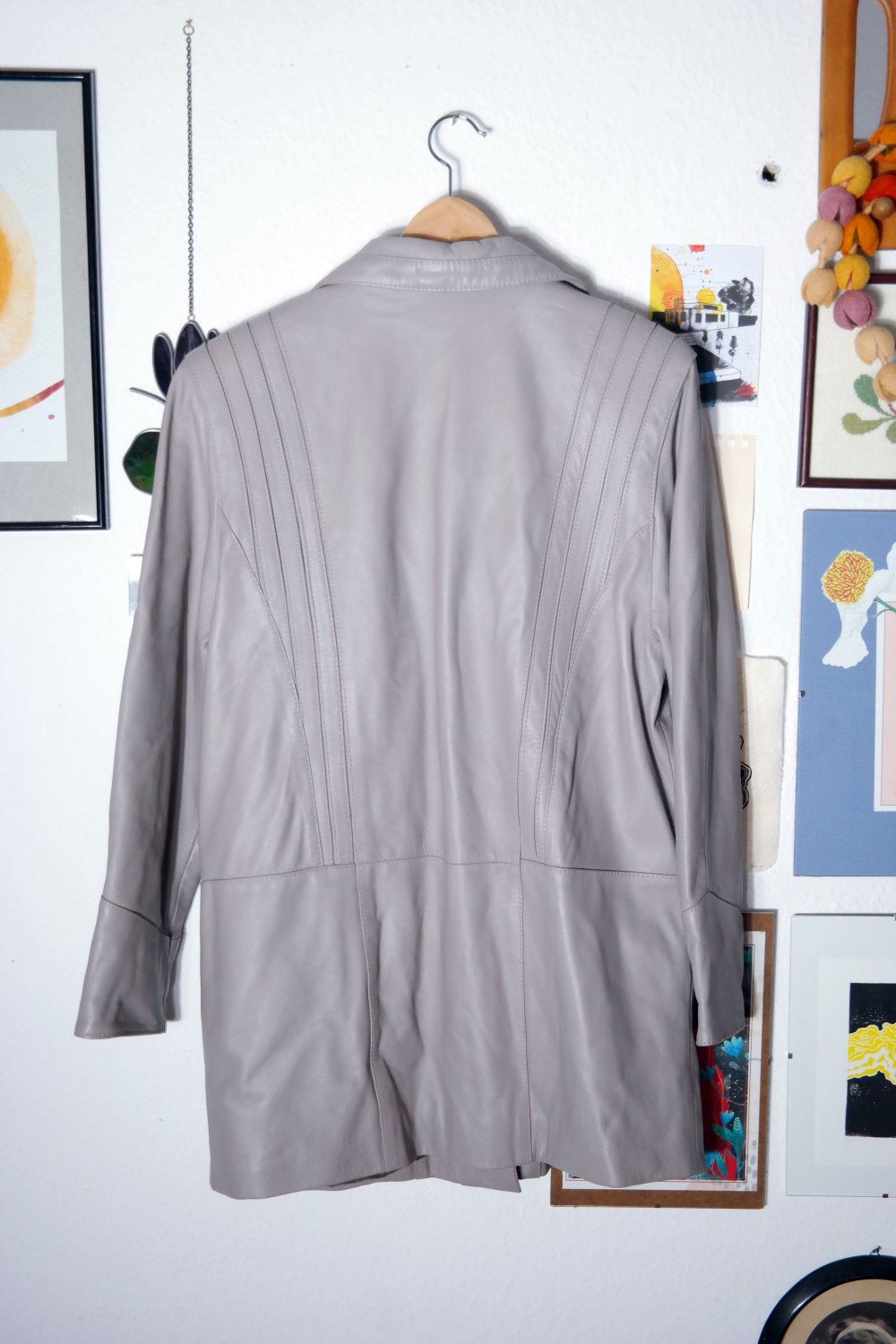 Vintage Lederjacke Ledermantel grau 80er 90er parka oversized hellgrau Kragen Echtleder Echtledermantel Echtlederjacke 40 L