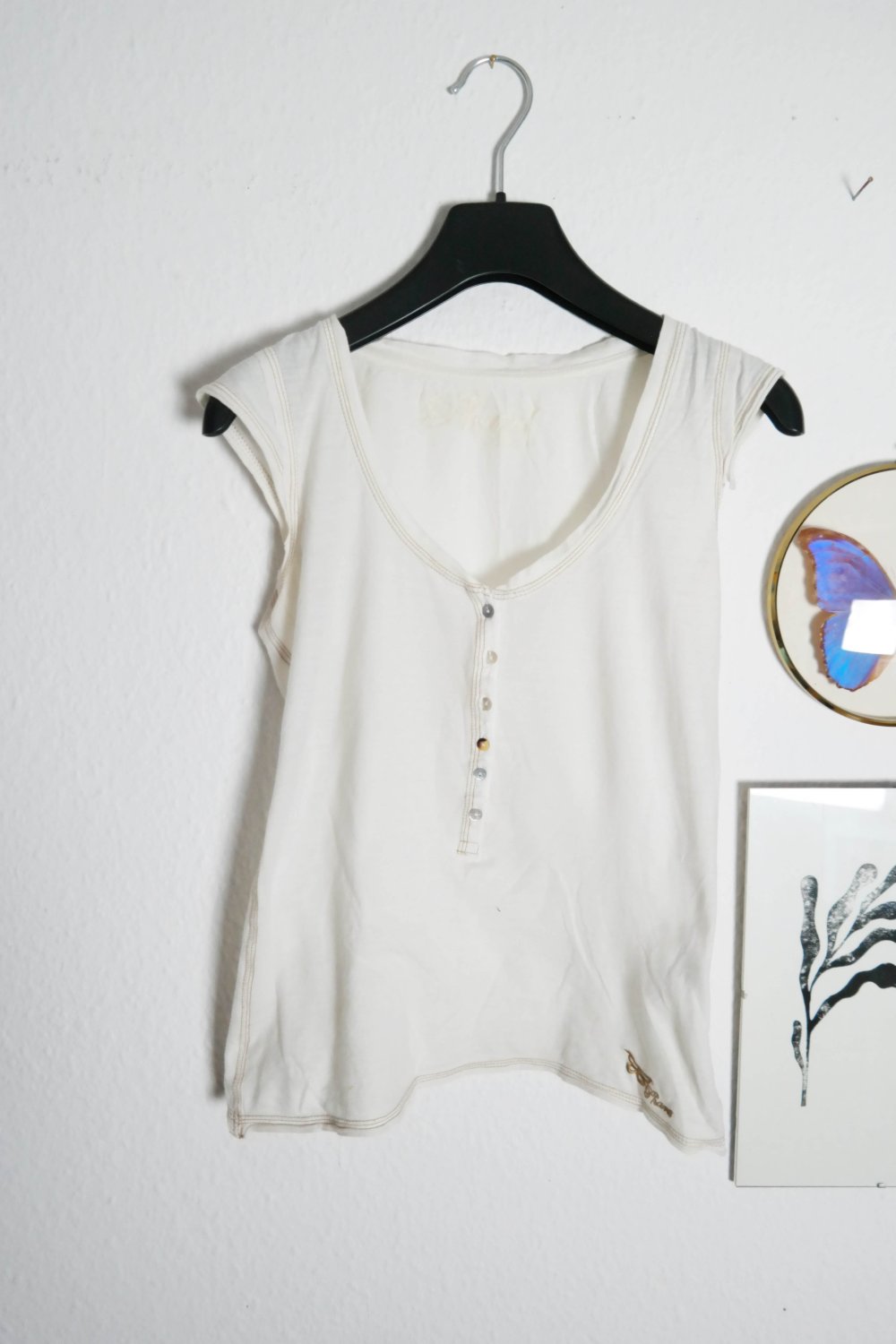 90er Y2K Shirt Phard weiß Knopfleiste bunte Knöpfe 00er XS 34 S 36