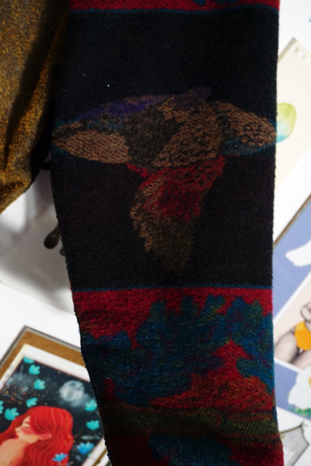 Vintage Ethno Lederjacke Navajo bunt Webstoff Aztec Sherpa L XL Wollstoff Muster